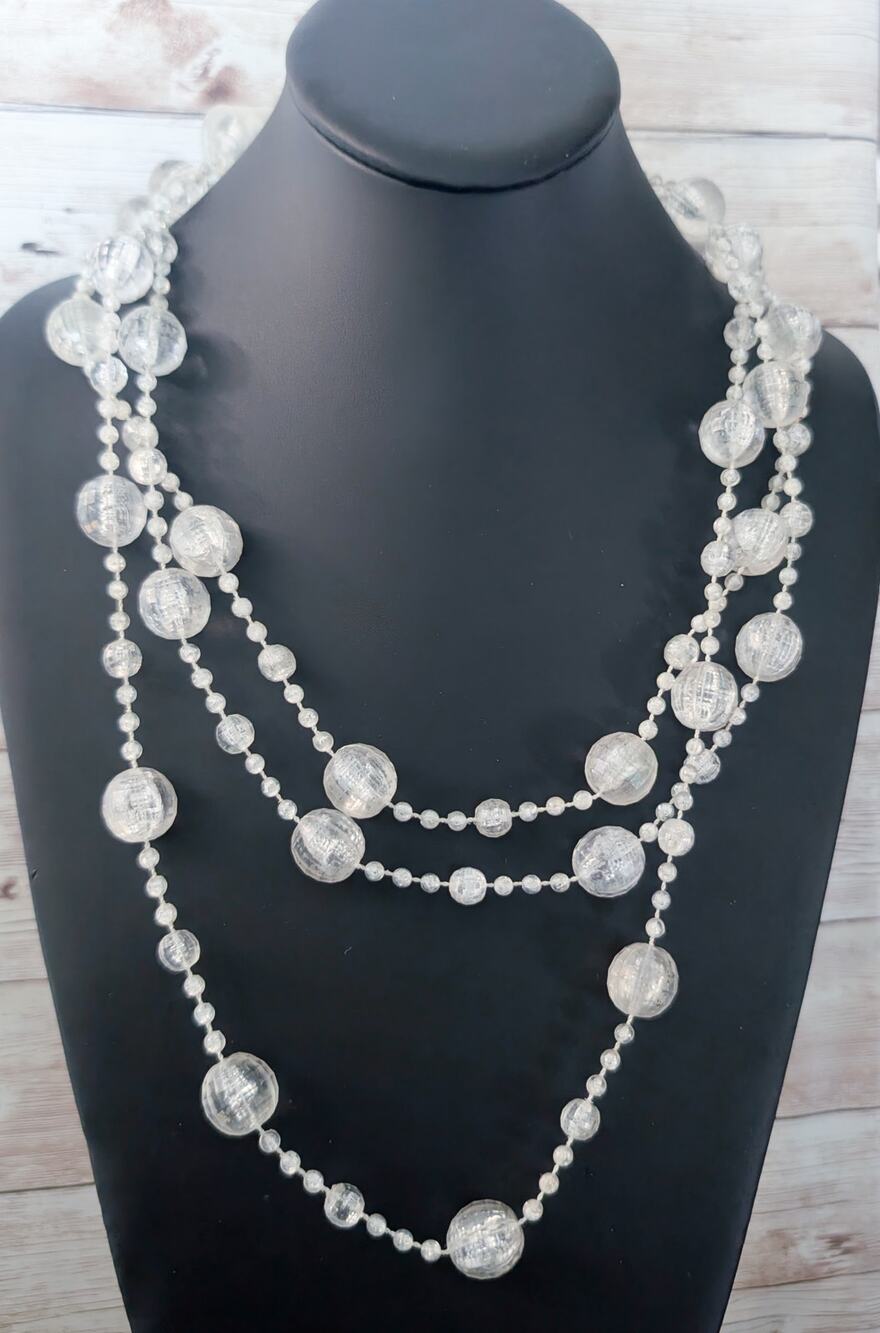 Vintage Necklace Frosted Cream - Extra Long - Can Be Layered - Plastic?